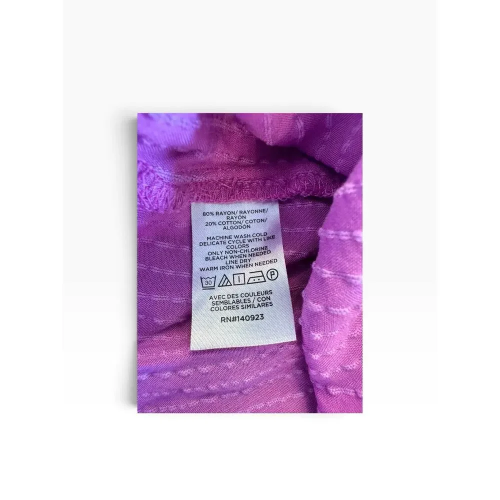LOFT Women’s Large magenta Textured Blouse Puff Sleeve Ruched Tie Keyhole Top